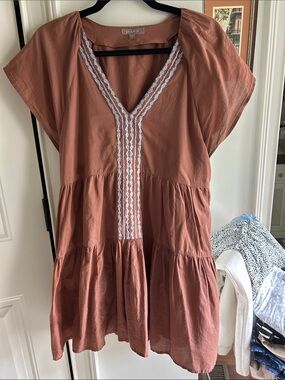 Lilla P Rust Tiered V-Neck Tunic with White Trim